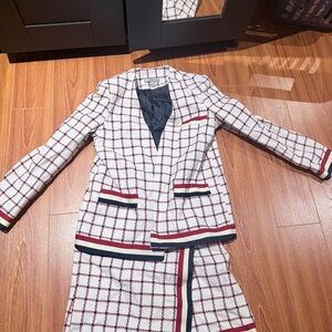 ASOS White and Red Checkered Blazer and Skirt Set